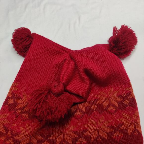 Vtg Husky 3 peak Pom Pom Red Snowflake Fair Isle Ski Hat Beanie Made in Finland - Picture 3 of 8